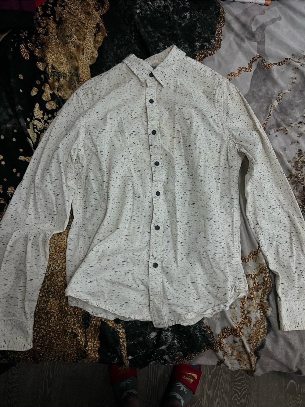H&M White Long-Sleeve Speckled Button-Down Shirt